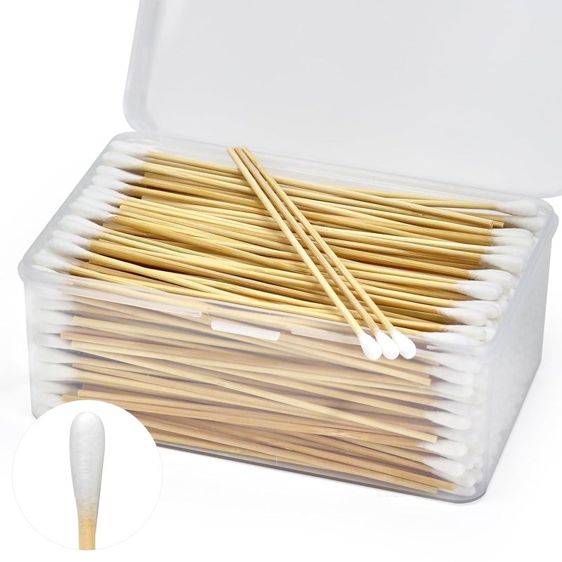 UrbanAbode Store 500PCS 6" Long Cotton Swabs in Storage Box - Strong Cotton Swabs with Wooden Sticks - Tipped Applicators for Gun Cleaning, Makeup Removing, Pet Care - Image 1